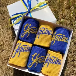 Подарочный бокс носков с украинской символикой 6 пар 36-40 р желто-синий весна-осень