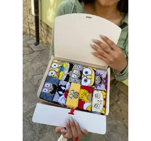 Набір жіночих шкарпеток 36-39 10 пар з мультяшним малюнком у подарунковій коробці